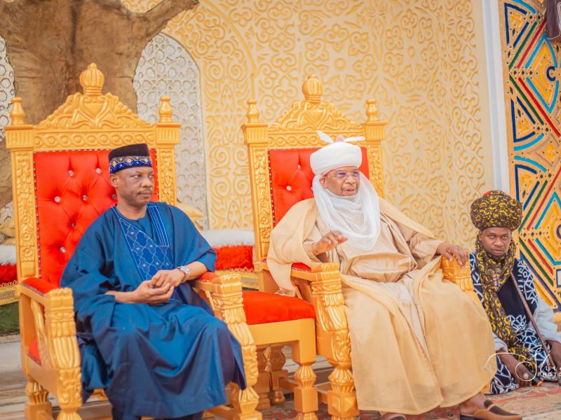 L-R: Bauchi State Deputy Governor, Rt Honourable Mohammed Auwal Jatau with Emir of Katagum, Alhaji Umar Farooq, during a Sallah homage at Emir's palace in Katagum local government area council in Bauchi.