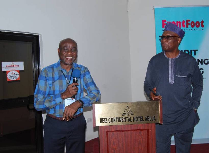 *  Mr Emeka Eluem Izeze (L) and Mr Sully Abu (R), Frontfoot Executives and Media Specialists at the workshop on Wednesday.