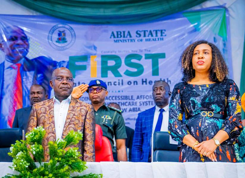 Governor Alex  Otti (left) and the Commissioner for Health, Dr Ngozi Okoronkwo