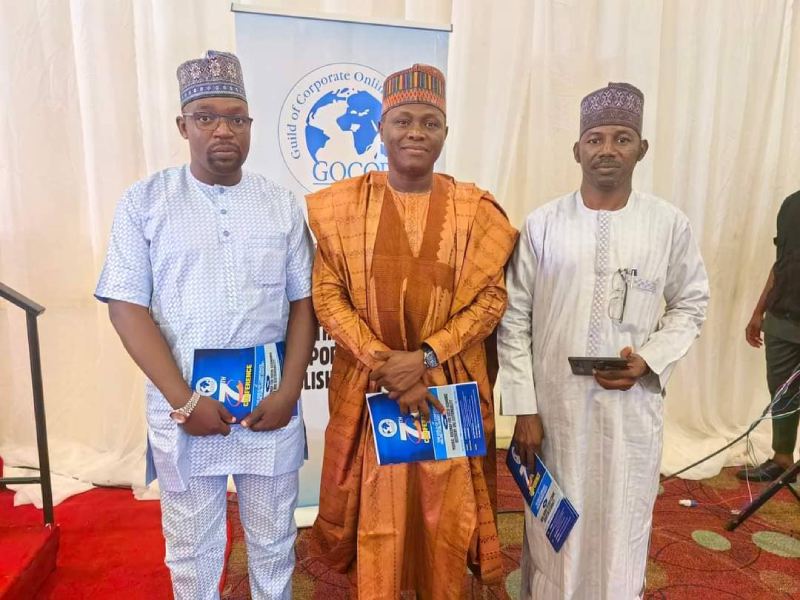 Hon. Abdullahi Bego, Yobe State Commissioner for Information, Culture and Home Affairs (middle); Mr Yusuf Ali, Senior Special Adviser (SSA) on Communication and Strategy to the governor of Yobe State (right) and Mr Ibrahim Baba Saleh, Senior Special Assistant (SSA) Media and Public Engagement (left), on Thursday at the 7th Edition of the GOCOP Annual Conference in Abuja.