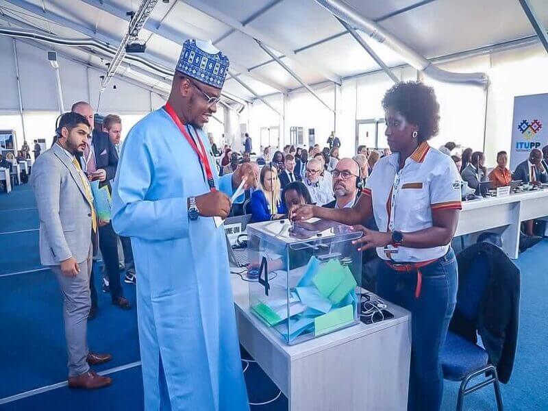 * Minister of Communications & Digital Economy, Prof. Isa Ali Ibrahim Pantami, casting his vote at the ITU Plenipotentiary Conference 2022 in Bucharest, Romania on Monday.