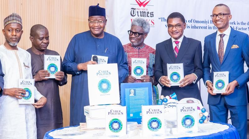  * L-R: Representative of Vice Admiral Awwal  Gambo (Rtd), Dr. Marwan AbdulKarim;  Chief Operating Officer, Premium Times Group, Musikilu Mojeed; Executive Vice Chairman/Chief Executive Officer, Nigerian Communications Commission (NCC), Prof. Umar Danbatta; Head, Media Relations, NCC/Book Author, Dr. Omoniyi Ibietan; Chairman of the Occasion/Former Minister of Information and Communications, Frank Nweke Jr. and Book Reviewer, Azubuike Ishiekwene, at the public presentation of a book on “Cyber Politics” published by Premium Times Books in Abuja recently.
