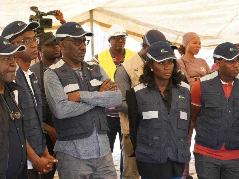 L-R: Mr. Barwa Mohammed; NNPC Ltd's Executive Vice President, Gas, Power & New Energy, Mr. Olalekan Ogunleye; GCEO NNPC Ltd, Mr. Mele Kyari; Special Adviser to the President on Energy,  Ms Olu Verjeihen and the Executive Director,  Health, Safety, Environment & Community of the Nigerian Midstream & Downstream Petroleum Regulatory Authority (NMDPRA), Dr. Mustapha Lamorde during an inspection tour of work progress of the River Niger Crossing Operation of the Obiafu-Obrikom-Oben (OB3) Gas Pipeline Project at Aboh, Delta State, last Saturday.