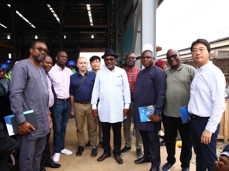 *  Engr Simbi Kesiye Wabote, Executive Secretary, Nigerian Content Development and Monitoring Board, NCDMB (middle) during the visit to Orbit Galvanized Steel Industries Limited at Ikorodu, Lagos, on Wednesday.