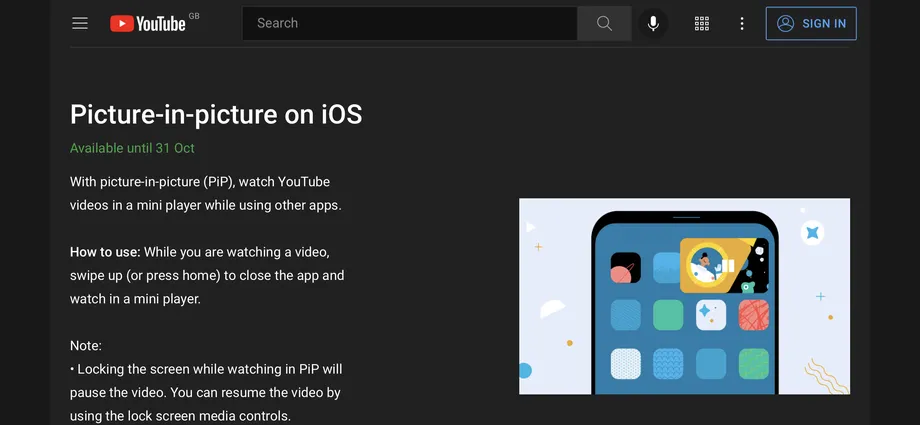 Youtube picture in picture