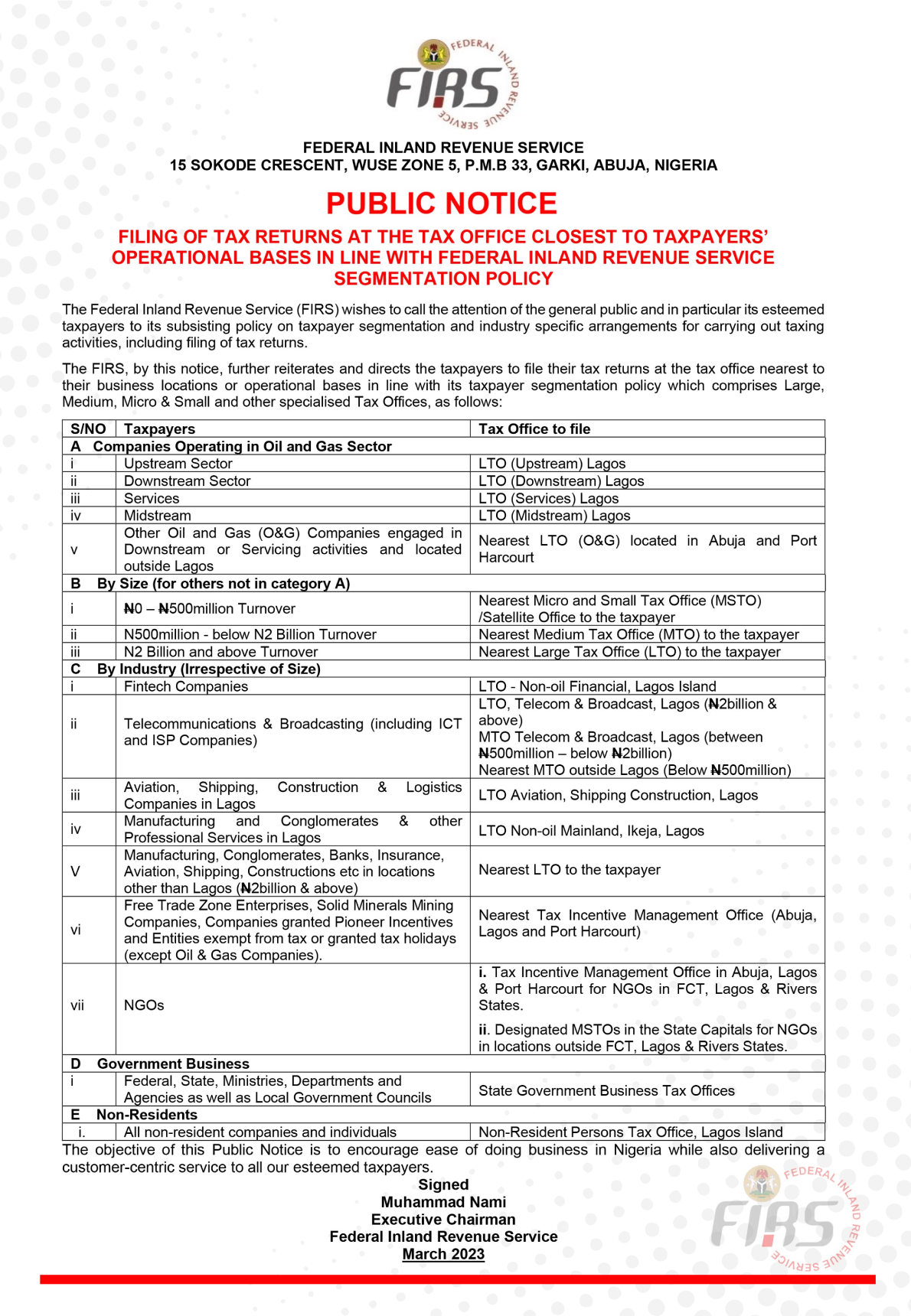 FIRS PB Notice