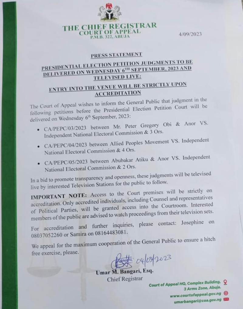 Presidential judgement statement