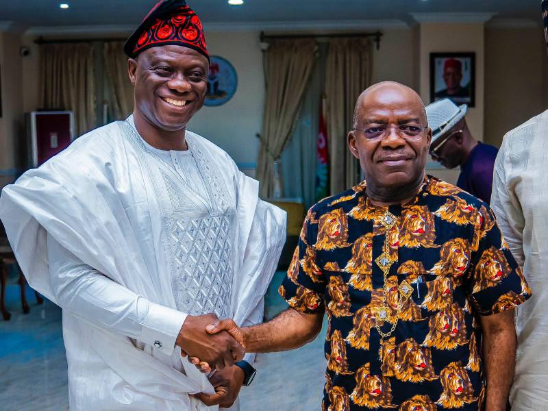 Governor Otti and the Chairman, House Committee on Public Accounts, Hon. Bamidele Salam.