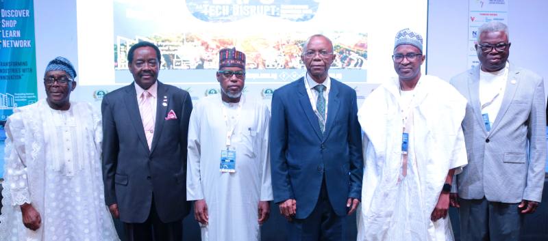 *  L-R: John Odeyemi, Chairman, Board of Trustees and past President, Lagos Chamber of Commerce and Industry (LCCI); Dr. Michael Olawale-Cole, President & Chairman of Council, LCCI; Alkasim Umar, Director, Consumer Affairs Bureau, Nigerian Communications Commission (NCC); Gabriel Idahosa, Deputy President, LCCI; Prof. Muhammed Abubakar, Managing Director, Galaxy Backbone Limited and  Leye Kupoluyi, Vice President, LCCI, during the 9th edition of the Information, Communication Technology and Telecommunications (ICTEL) Expo hosted by LCCI in Lagos.