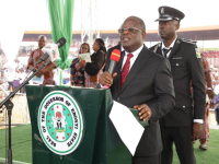 *  Engr. Dave Umahi, governor of Ebonyi State making his speech on Independence Day, on Saturday, October 1.