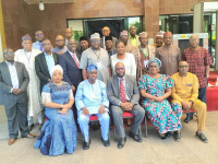 *  Seated R-L: Prof. Sola Akinrinade, former Provost of ACAN; Mrs. Rasheedat Okoduwa, former Director, ICPC; Prof. Bolaji Owasanoye (SAN) Chairman, ICPC; Prof Olatunde Babawale, Provost of ACAN; and a CEO of a government agency on Thursday.