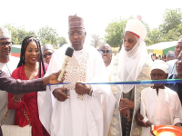 *  L-R: Director, Human Capital and Administration, Nigerian Communications Commission (NCC), Usman Malah; Director, Public Relations, Huawei, Lola Fafore; Executive Vice Chairman/Chief Executive Officer, NCC, Prof. Garba Danbatta and the District Head of Makoda, Kano State, Alhaji Labaran Abdullahi, during the commissioning of computer lab constrcutted by Huawie and named after Danbatta in Kano recently.