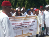 Abia State pensioners marching in praise of governor Alex Otti