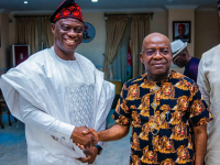 Governor Otti and the Chairman, House Committee on Public Accounts, Hon. Bamidele Salam.