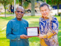 Ambassador of the Republic of Indonesia to Nigeria, Dr. Usra Hendra Harahap makes a presentation to Governor Alex Otti.